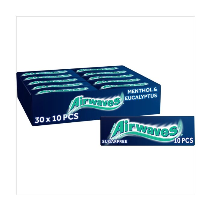 AIRWAVES Menthol & Eucalyptus flavour Sugar Free Chewing Gum 10's x 30 - Image 1