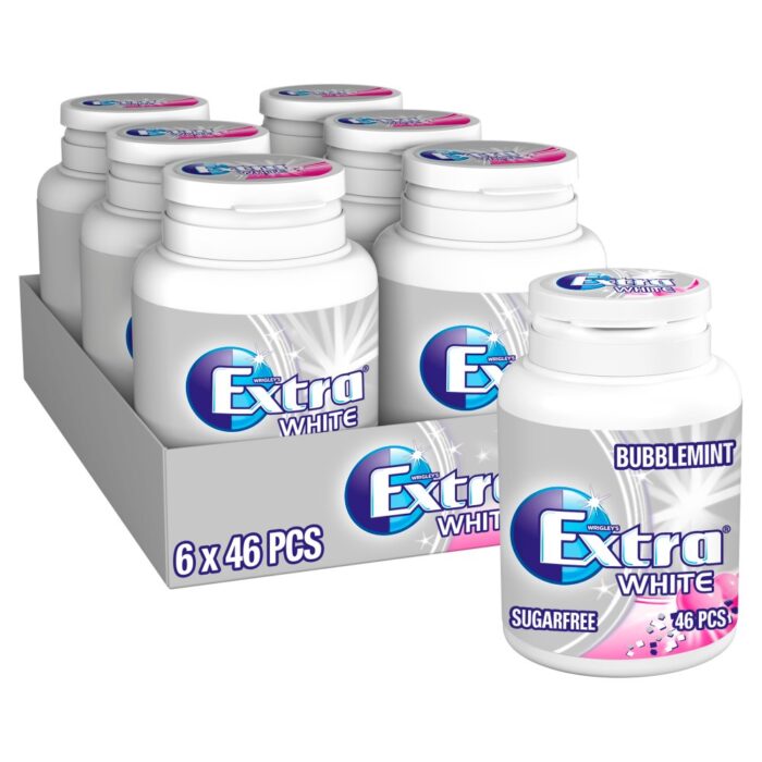 Extra White Bubblemint Sugarfree Chewing Gum Bottle 46'S x 6 - Image 1
