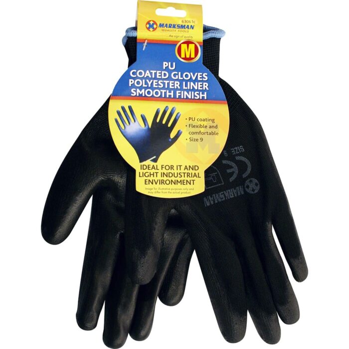 MARKSMAN PU COATED WORK GLOVES MEDIUM - Image 1
