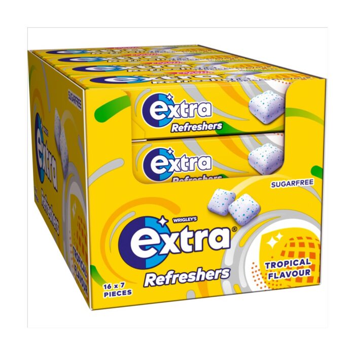 Extra Refreshers Tropical Flavour Sugarfree Chewing Gum Handy Box 7'S x 16 - Image 1