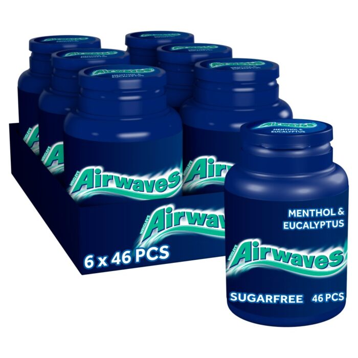AIRWAVES Menthol & Eucalyptus flavour Sugar Free Chewing Gum Bottle 46'S x 6 - Image 1