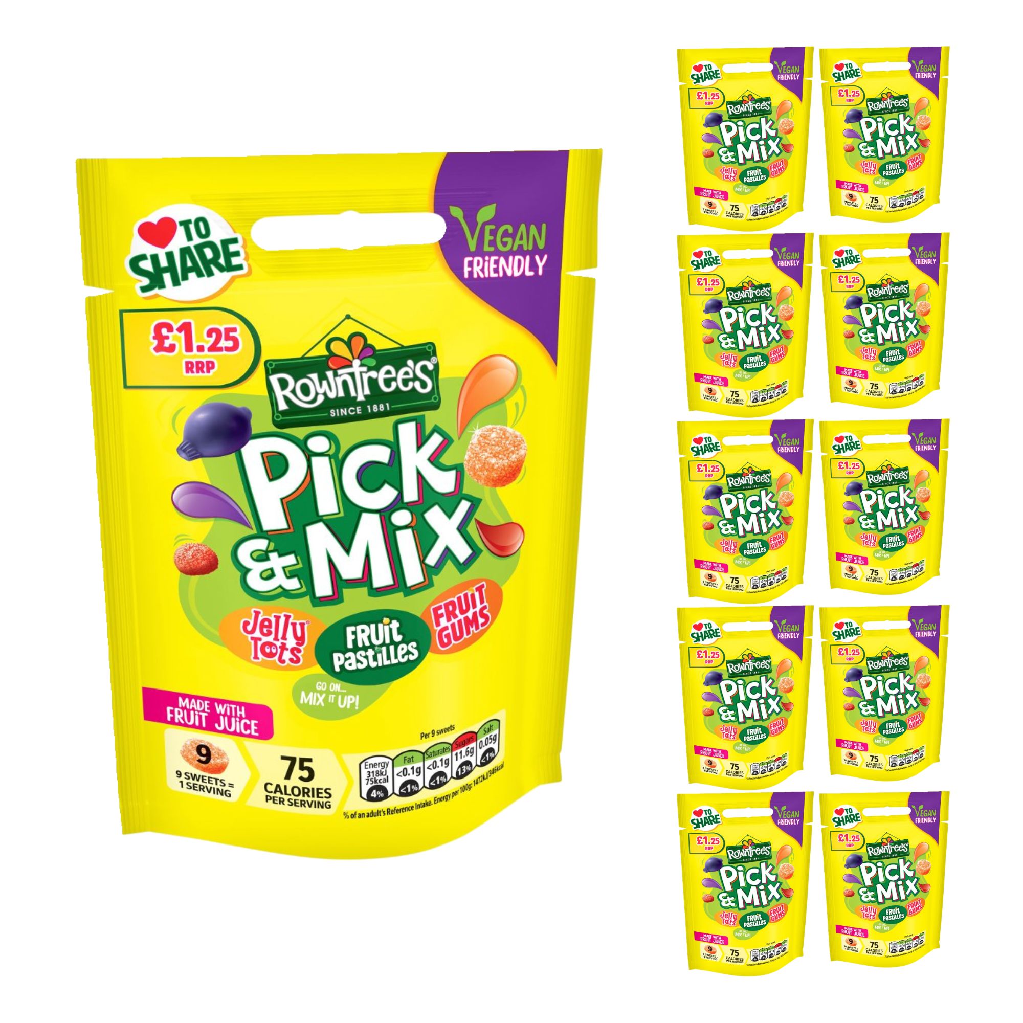 812603 Rowntree's Pick & Mix Vegan Friendly Sweets Sharing Bag 120g x 10 - Image 1