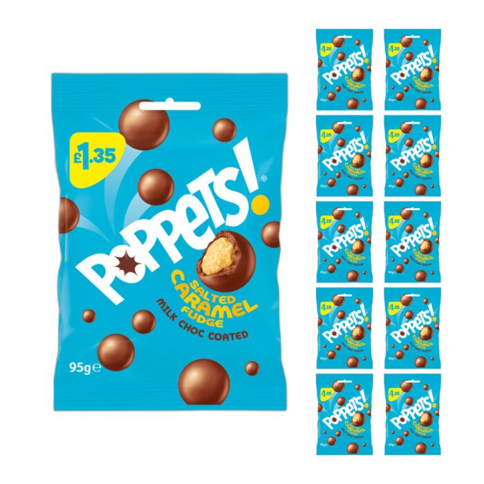 Poppets Salted Caramel Fudge Milk Choc Coated 95g x 10 - Image 1
