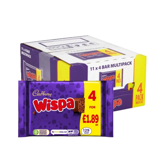 Cadbury Wispa Chocolate Bar 4 Pack Multipack 94.8g x 11 - Image 1
