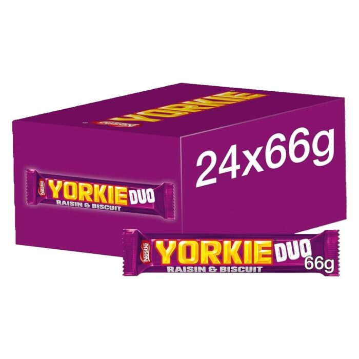 Yorkie Raisin & Biscuit Chocolate Duo Bar 66g x 24 - Image 1