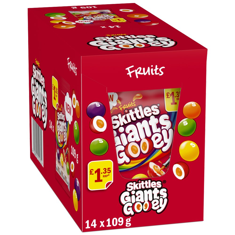 821494.jpg Skittles Giants Gooey Vegan Chewy Sweets Fruit Flavored Treat Bag 109g x 14 - Image 1