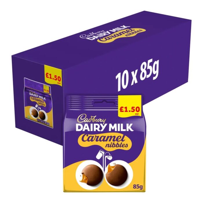 Cadbury Dairy Milk Caramel Nibbles Chocolate Bag 85g x 10 - Image 1