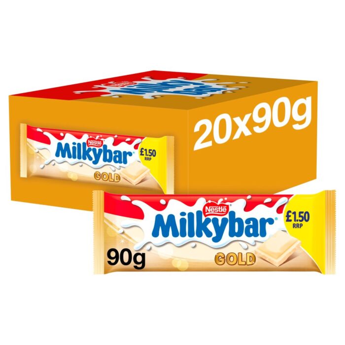 Milkybar Gold Caramel Flavour White Chocolate Sharing Bar 90g x 20 - Image 1