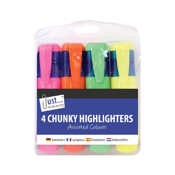 JUST STATIONERY CHUNKY HIGHLIGHTERS ASSORTED COLOURS 4 PACK - Image 1