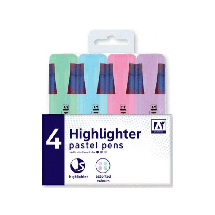 PASTEL HIGHLIGHTER PENS ASSORTED COLOURS 4 PACK - Image 1