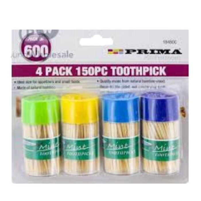 PRIMA DOUBLE SIDED BAMBOO TOOTHPICK CANISTERS ASSORTED 150PC 4 PACK - Image 1