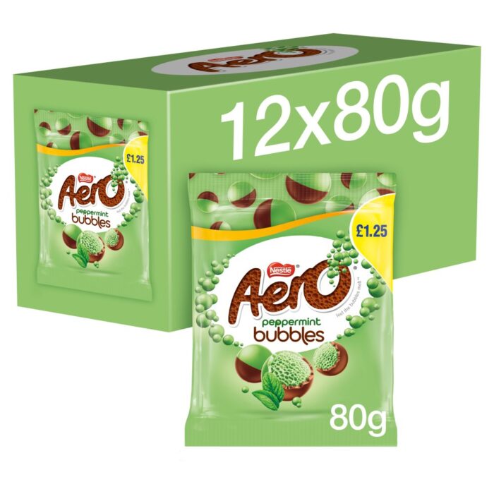 Aero Bubbles Peppermint Chocolate Sharing Bag 80g x 12 - Image 1