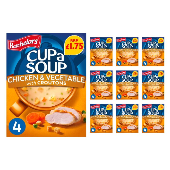 Batchelors Cup a Soup Chicken & Vegetable with Croutons Instant Soup Sachets 110g x 9 - Image 1