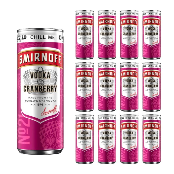 Smirnoff No.21 Vodka and Cranberry 5% vol Ready to Drink Premix Can PMP £2.19 12 x 250ml - Image 1