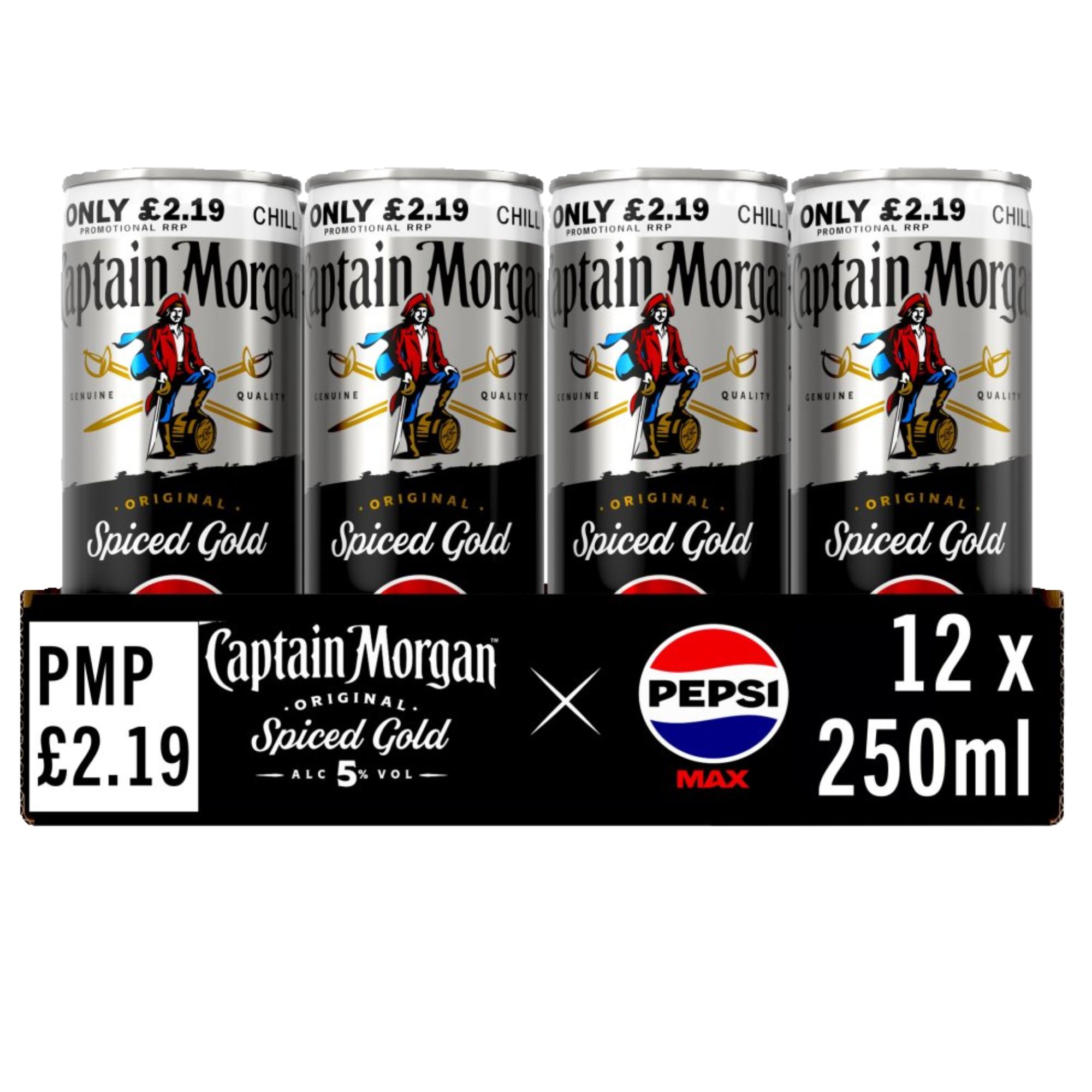 811026.jpg Captain Morgan Original Spiced Gold & Cola 5% vol PMP £2.19 Ready to Drink Premix Can 12 x 250ml - Image 1