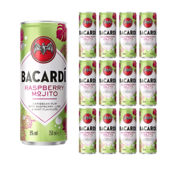 Bacardí Raspberry Mojito Premix Rum Cocktail 12 x 250ml - Image 1