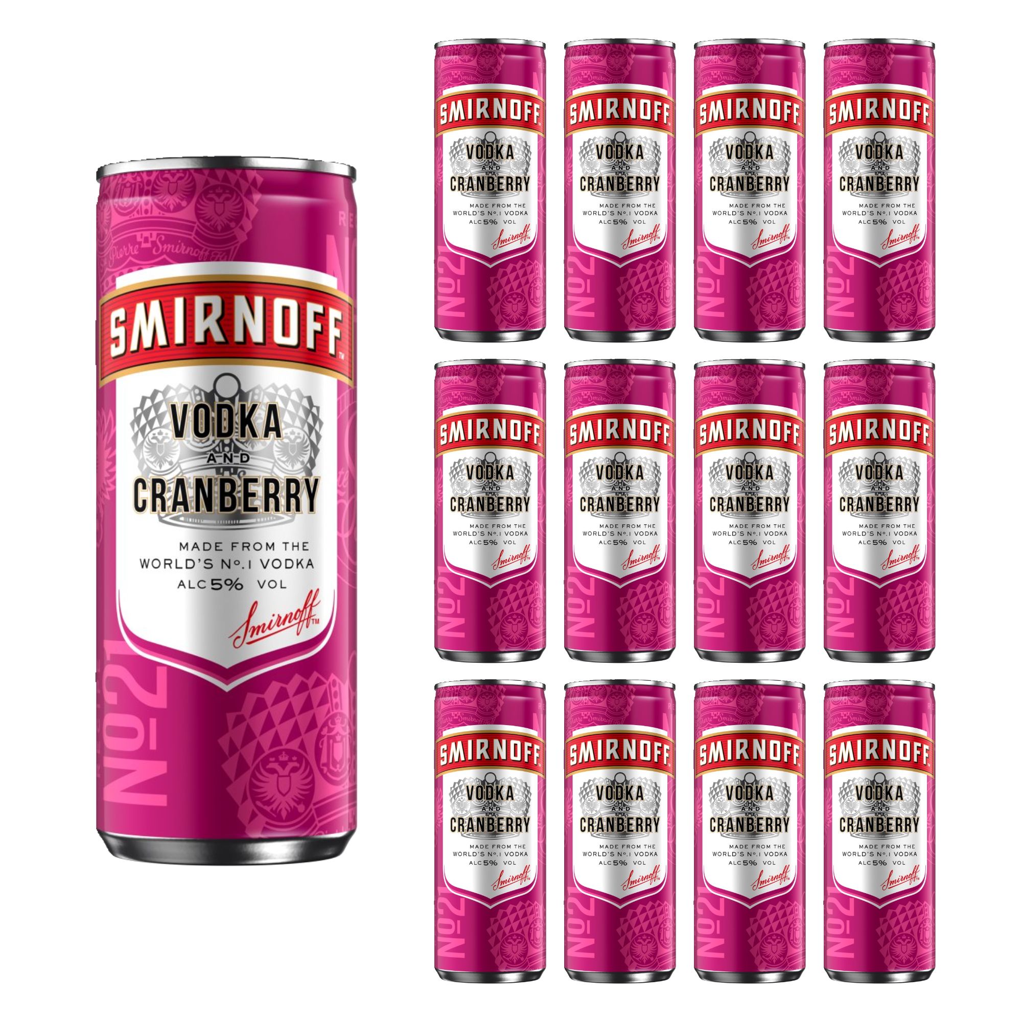 818964.jpg Smirnoff No.21 Vodka and Cranberry 5% vol Ready to Drink Premix Can 12 x 250ml - Image 1