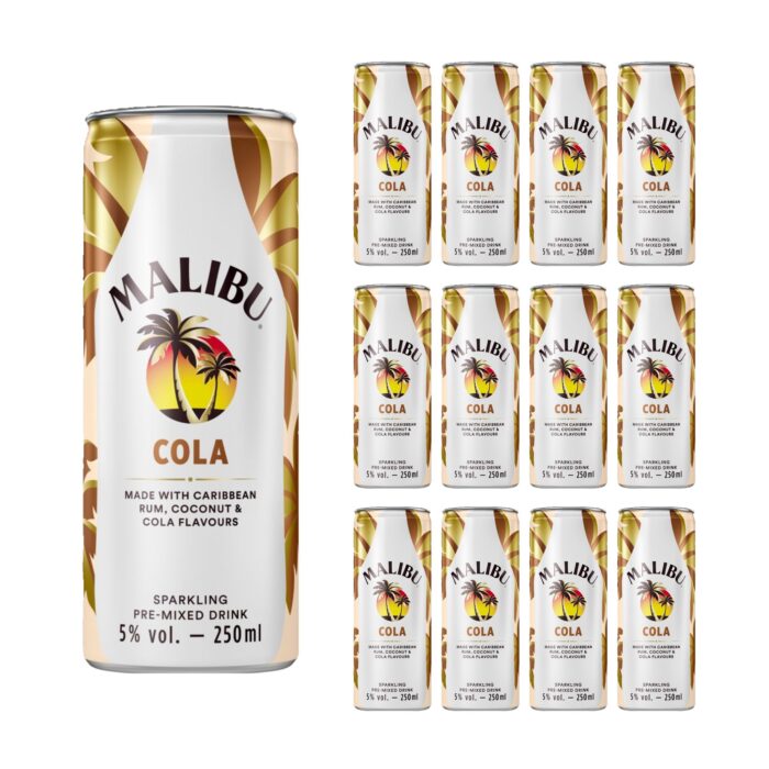 Malibu Coconut Rum & Cola Mixed Drink  12 x 250ml - Image 1
