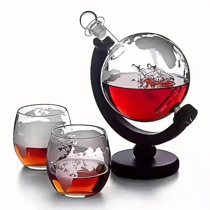 Vintage European High Borosilicate Glass Wine Decanter Set with Wooden Stand - Image 3