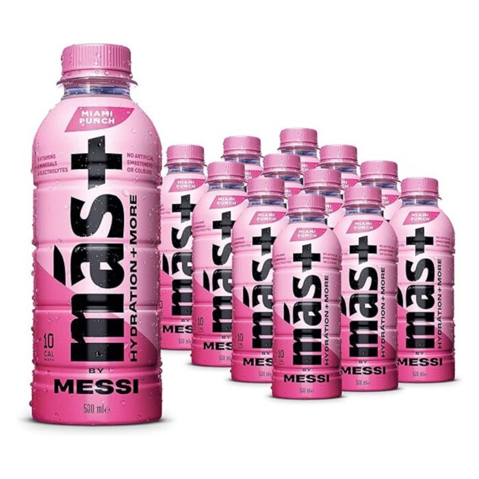 MÁS+ by Messi Miami Punch 12x500ml Bottles | Hydration Sports Drink with Electrolytes and Vitamins - Image 1