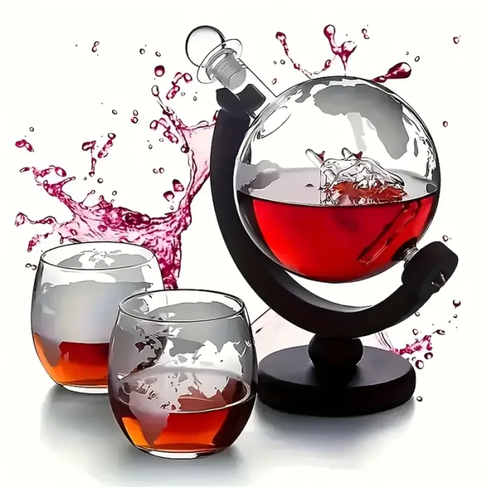 Vintage European High Borosilicate Glass Wine Decanter Set with Wooden Stand - Image 1